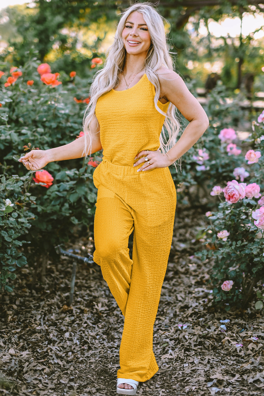 Yellow Tank Top and Wide Leg Pants Set