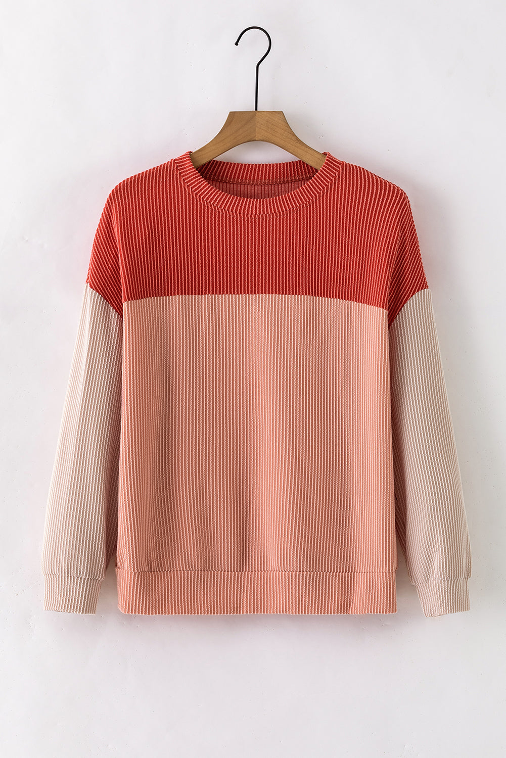 Red Long Sleeve Ribbed Loose Top