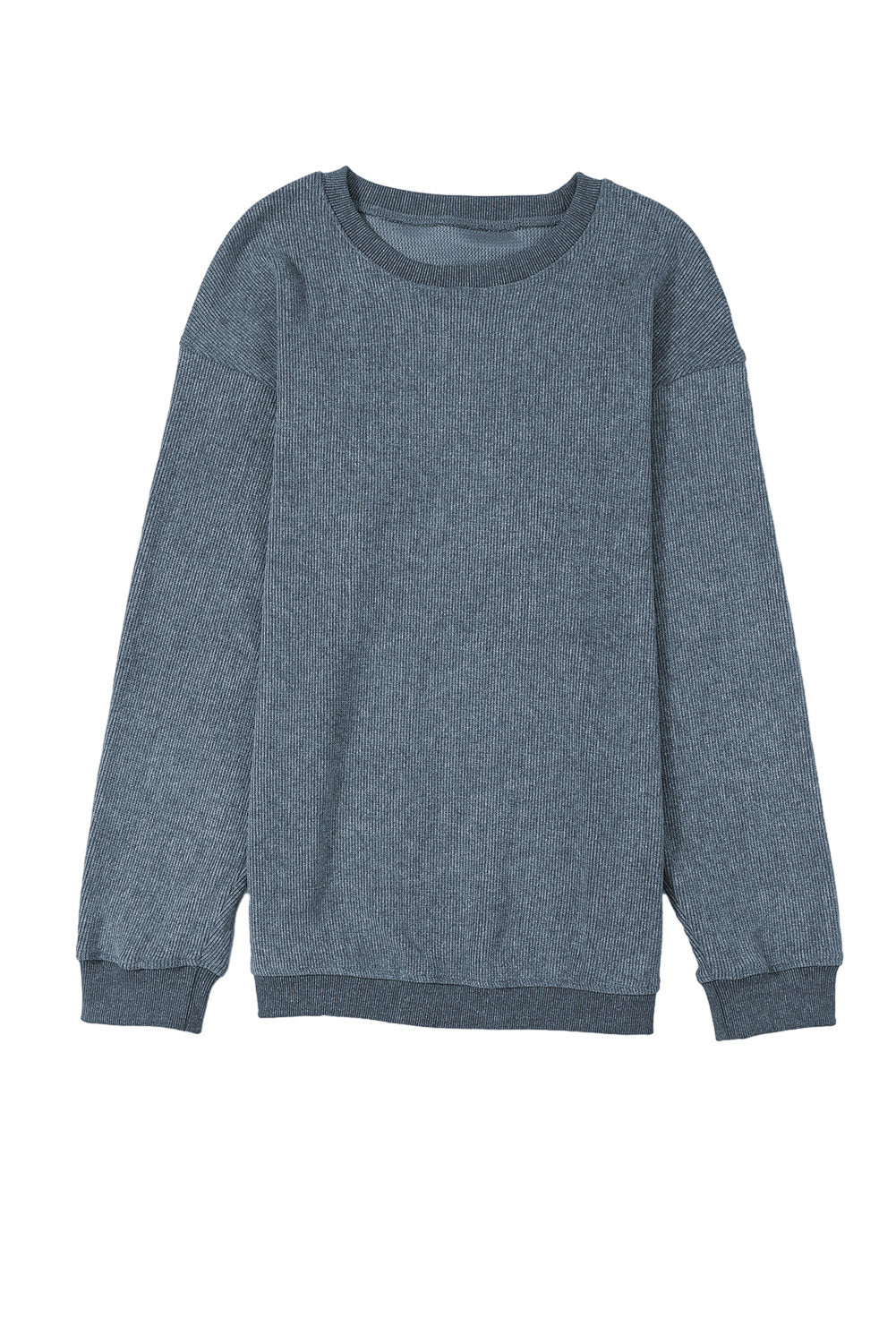 Blue Ribbed Knit Pullover Sweatshirt