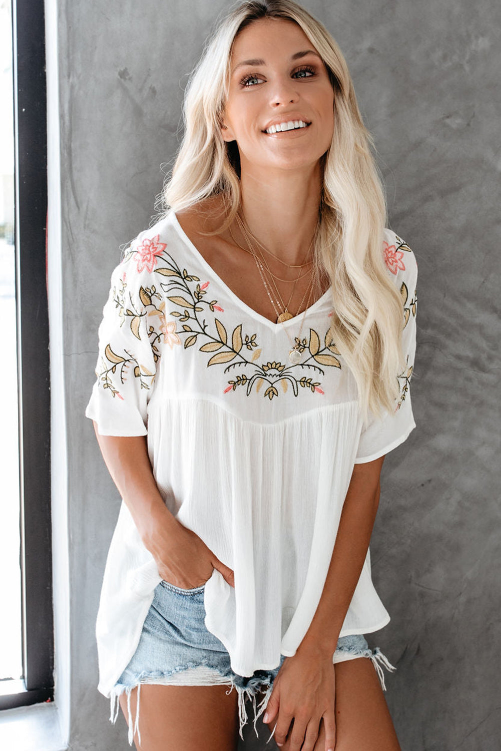 White Floral Embroidered Top