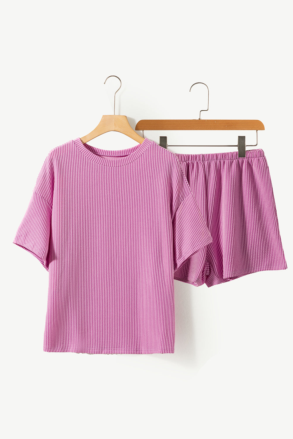 Ribbed Knit Loose Fit Tee and Shorts Set