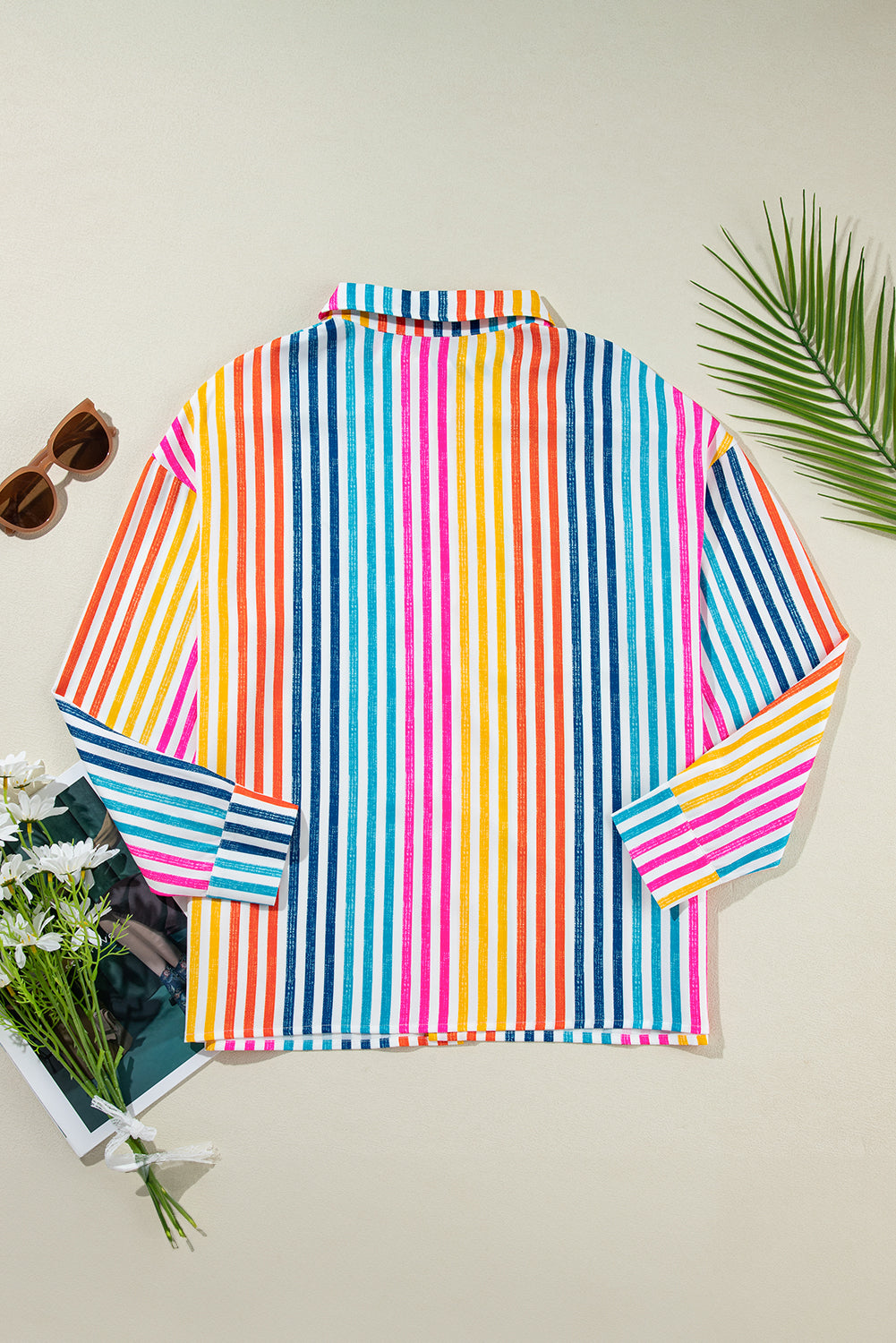 Rainbow Striped Drop Shoulder Loose Long Sleeve