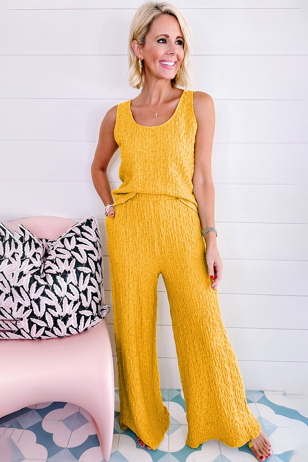 Yellow Tank Top and Wide Leg Pants Set