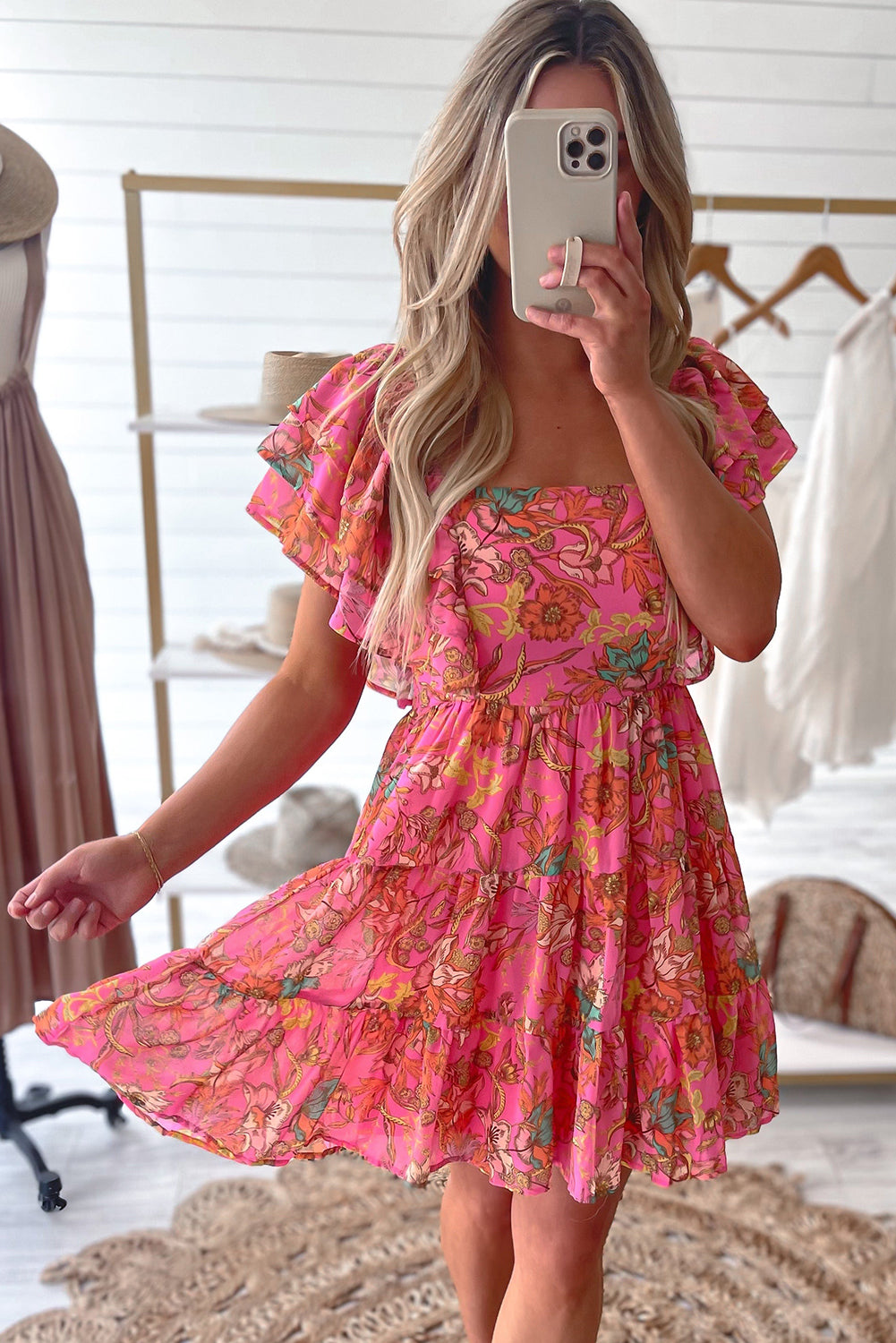 Pink Floral Ruffle Dress