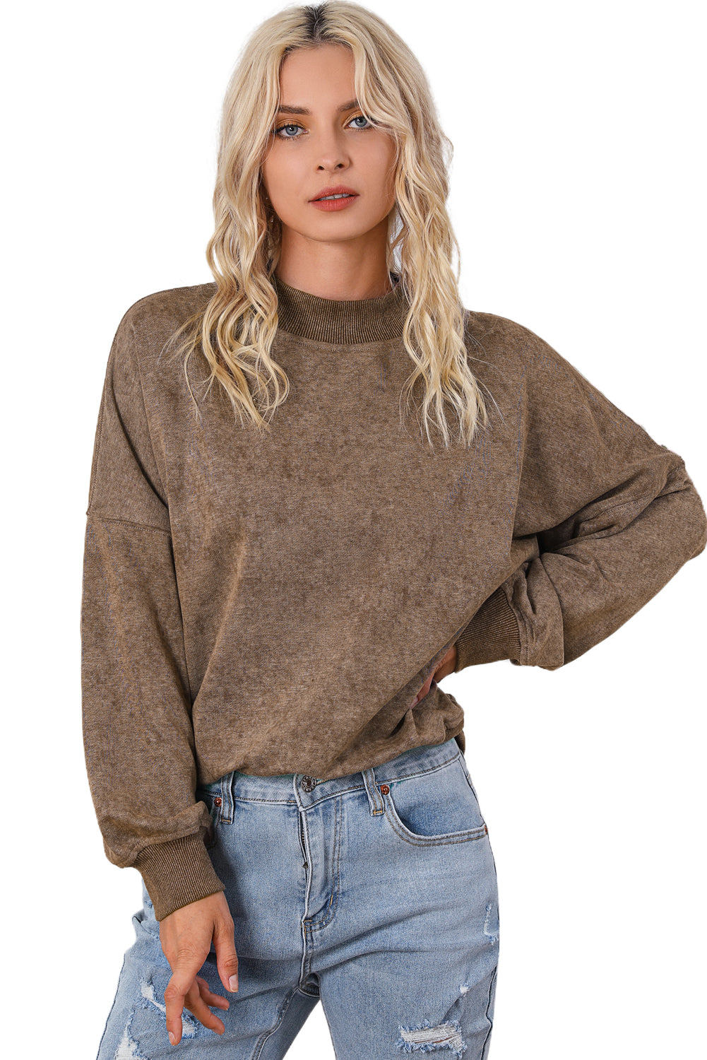 Brown Crew Neck Pullover Sweatshirt