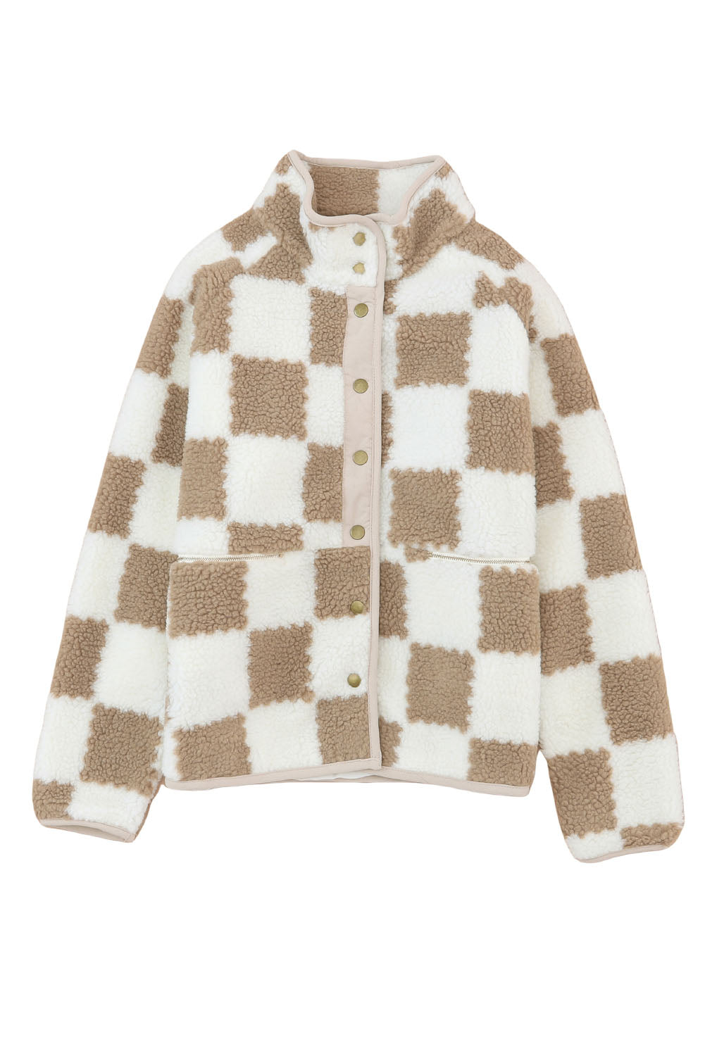 Brown Snap Button Sherpa Jacket