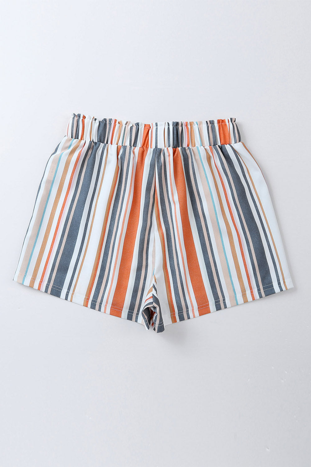 Stripe Washed Elastic Frill Waist Casual Shorts