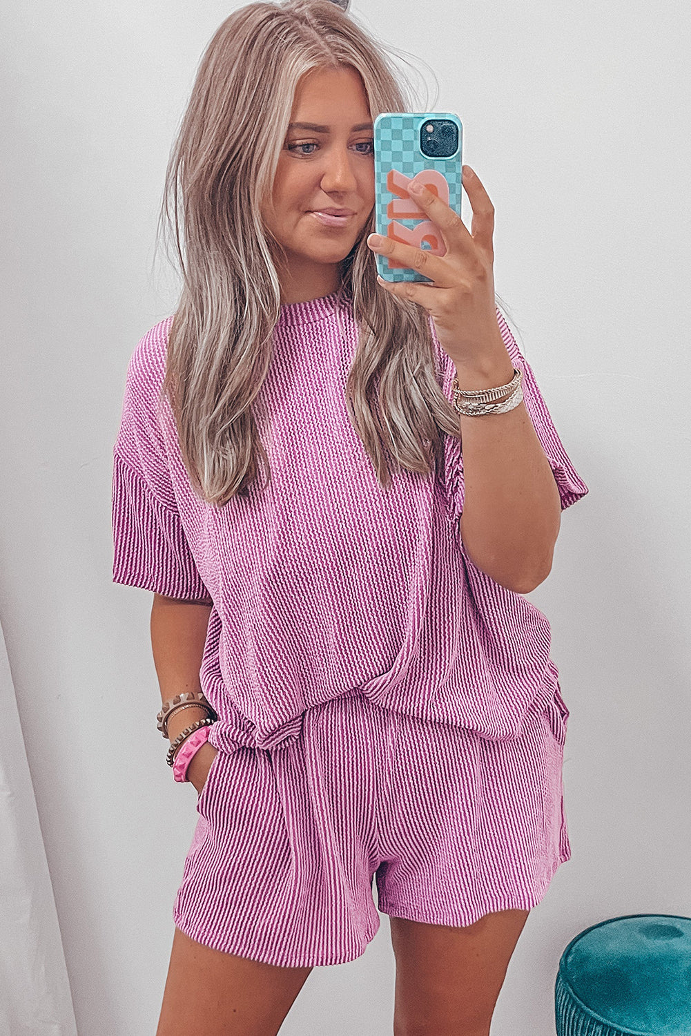 Ribbed Knit Loose Fit Tee and Shorts Set