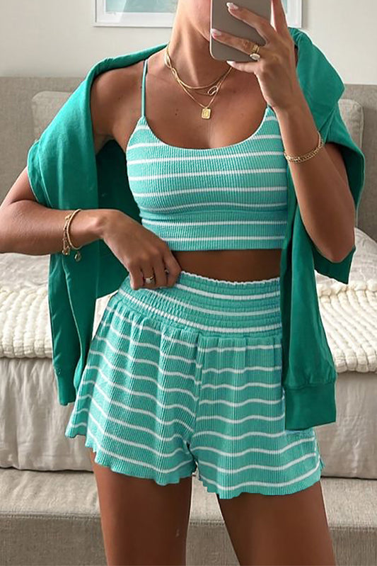 Green Aqua Crop Top and Shorts Set