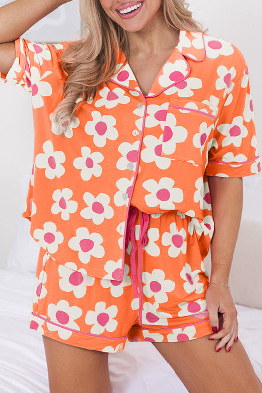 Orange Flower Short Sleeve Pajama Set