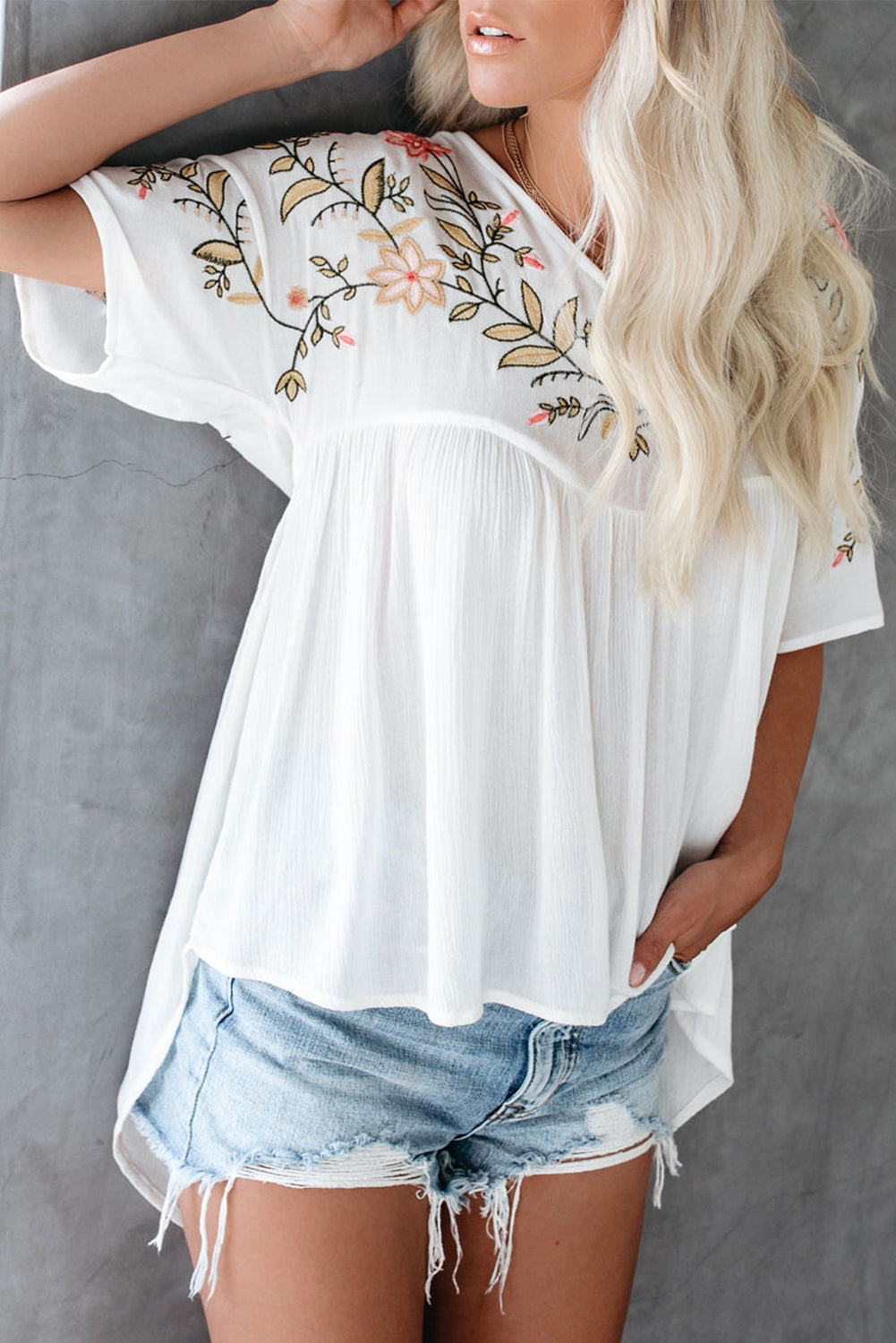 White Floral Embroidered Top