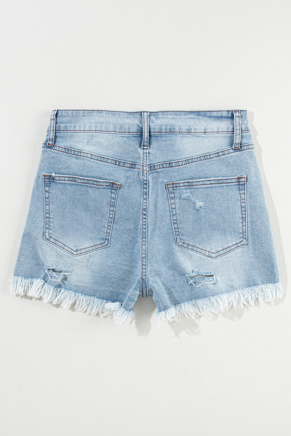 Light Blue Distressed Ripped High Waist Denim Shorts