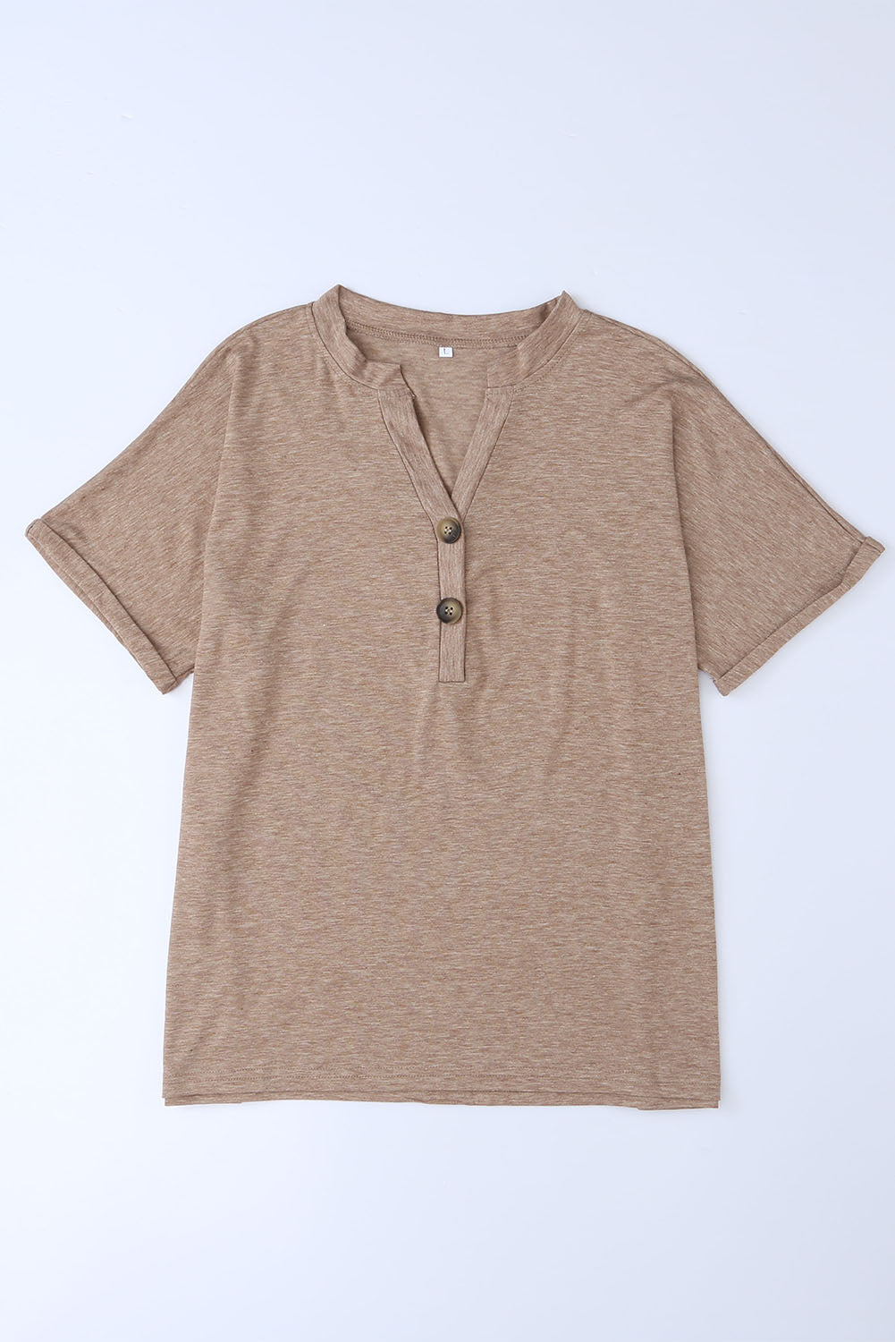 Khaki V-Neck Rolled Sleeve T Shirt