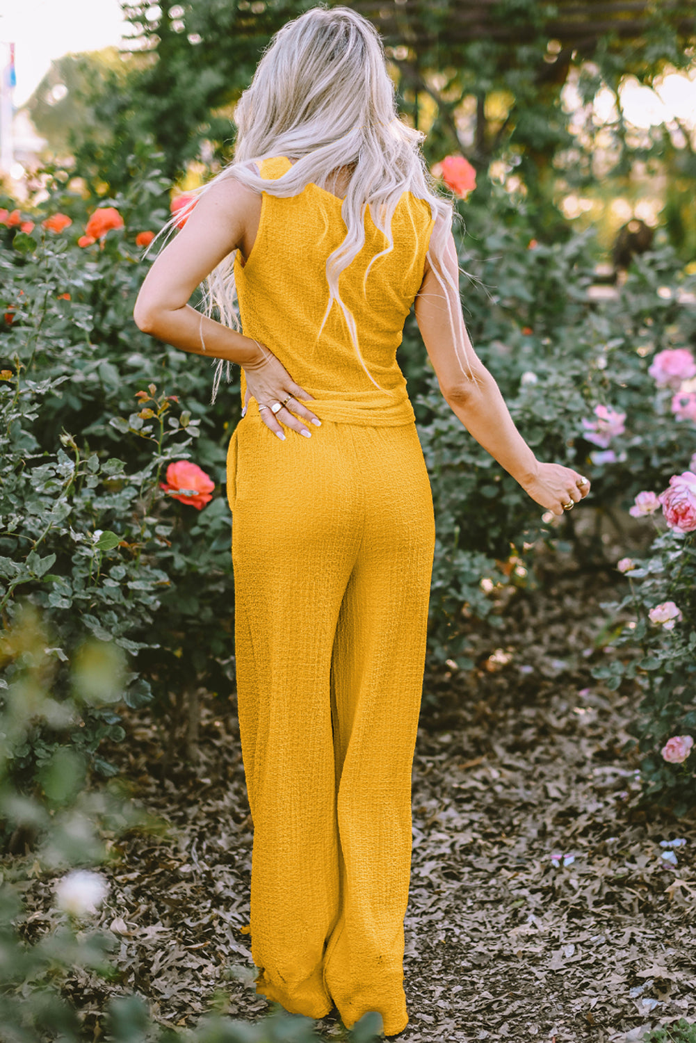 Yellow Tank Top and Wide Leg Pants Set