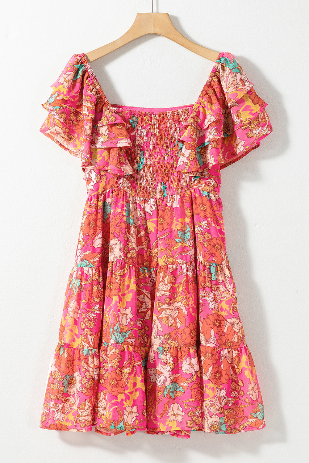 Pink Floral Ruffle Dress