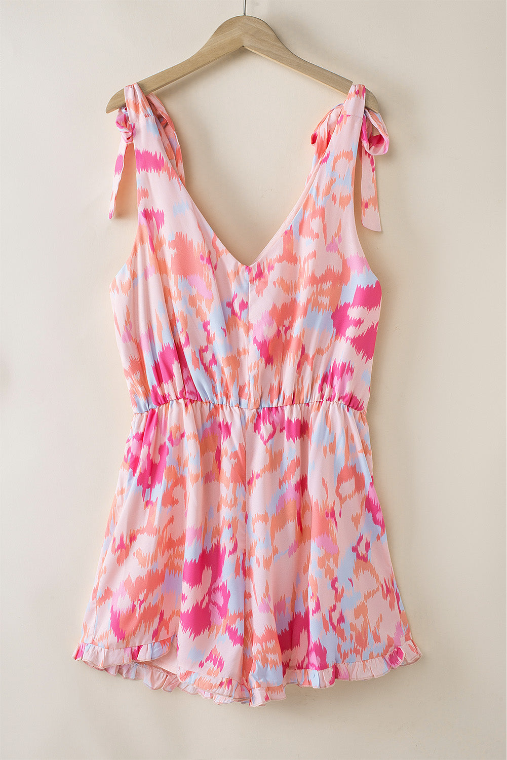 Pink V Neck Abstract Sleeveless Romper