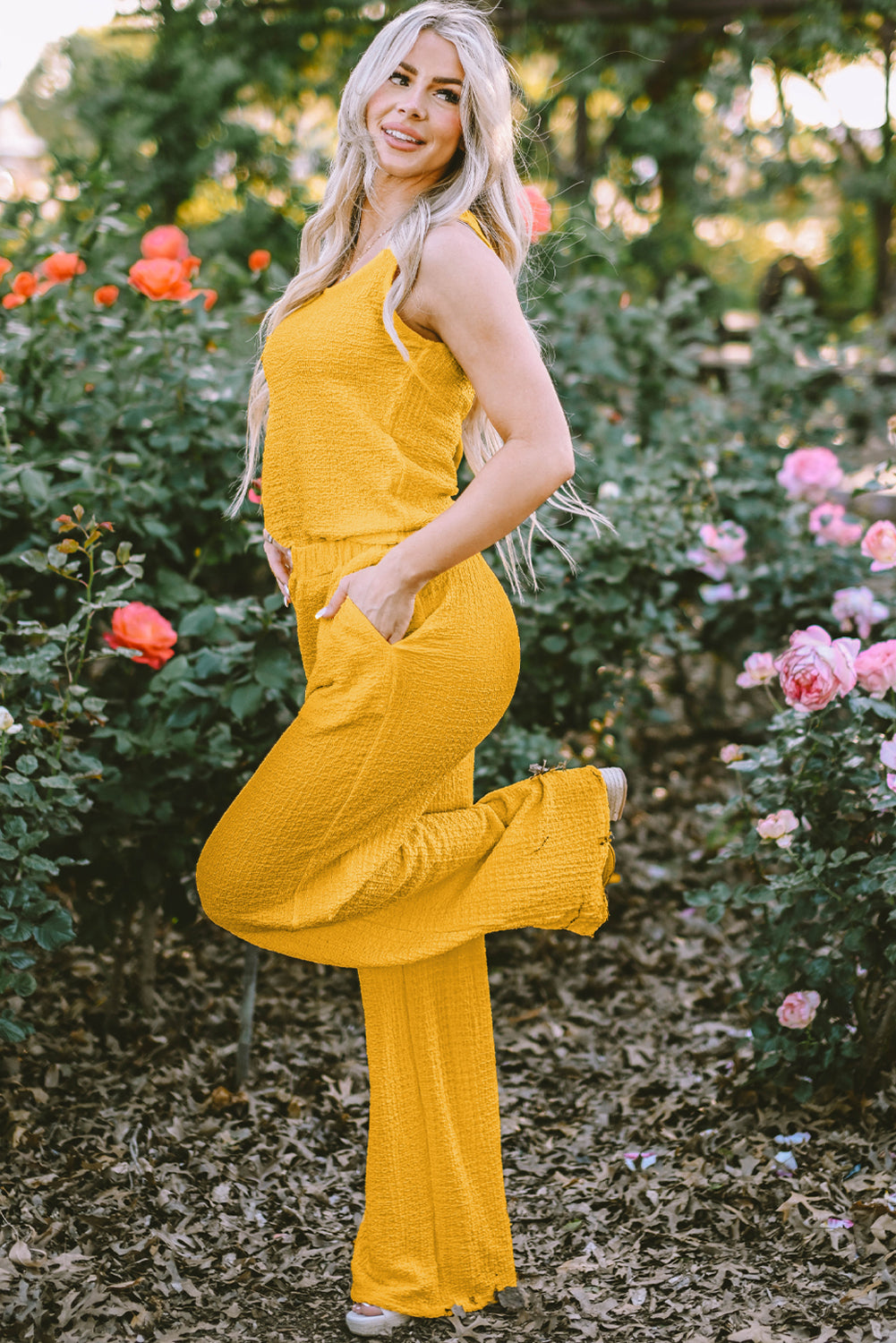 Yellow Tank Top and Wide Leg Pants Set