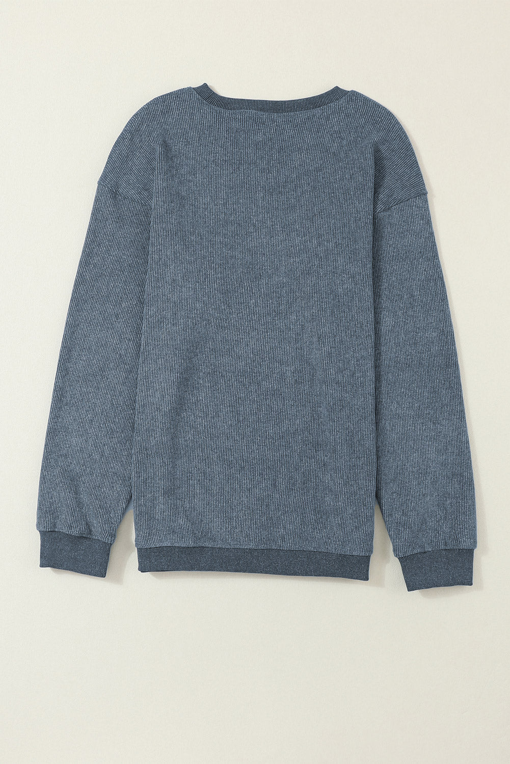 Blue Ribbed Knit Pullover Sweatshirt