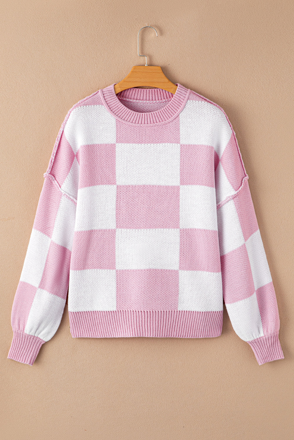 Pink Checkered Sleeve Sweater