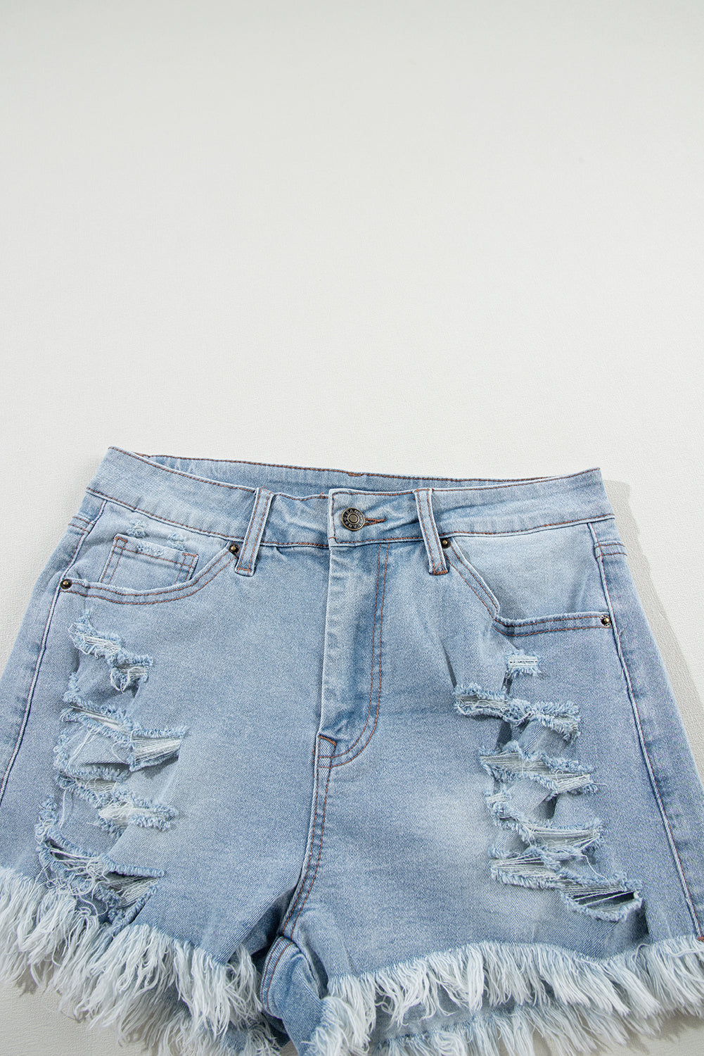 Light Blue Distressed Ripped High Waist Denim Shorts